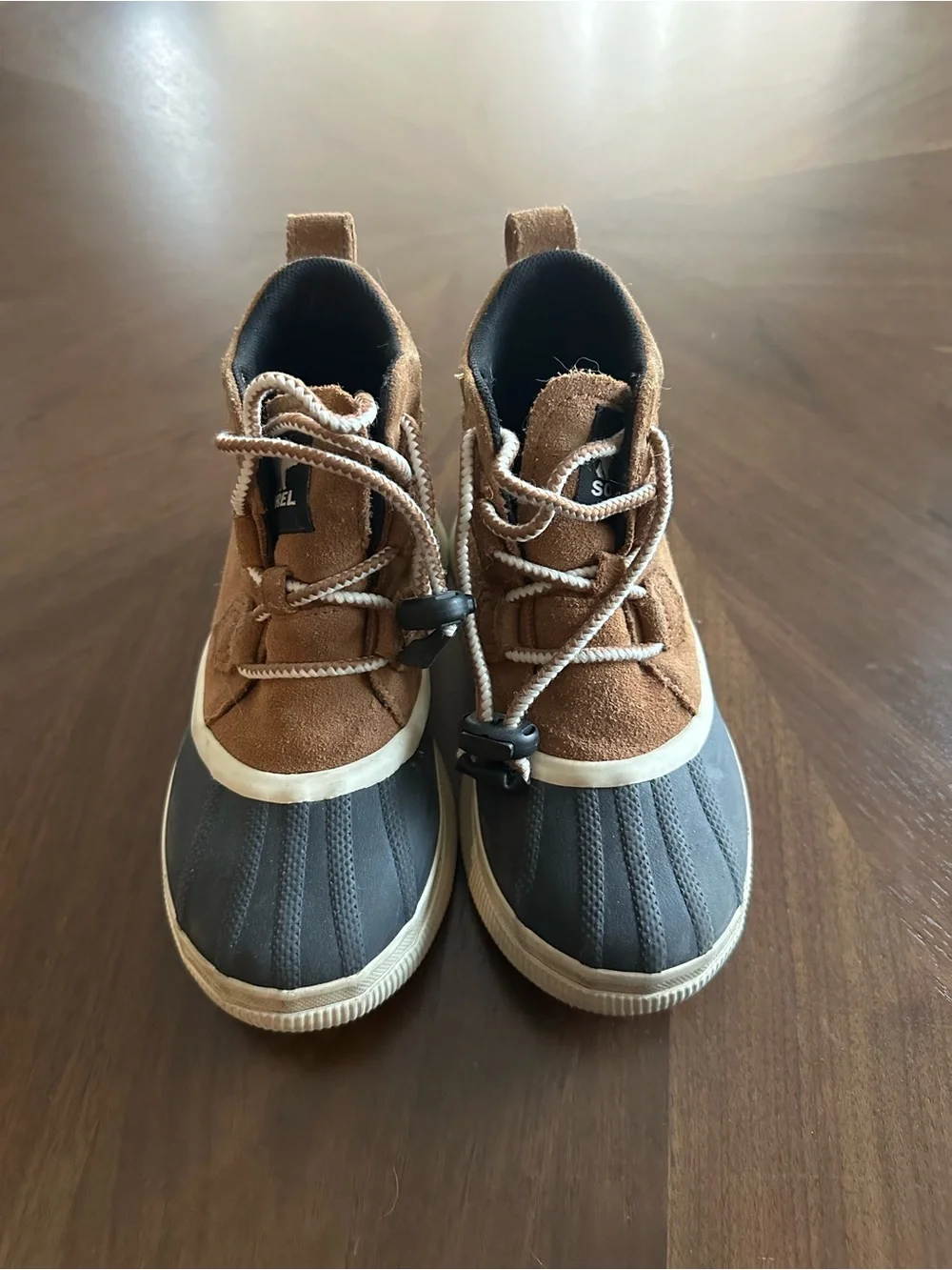 Sorel Kids Tan Suede and Gray Waterproof Duck Boots